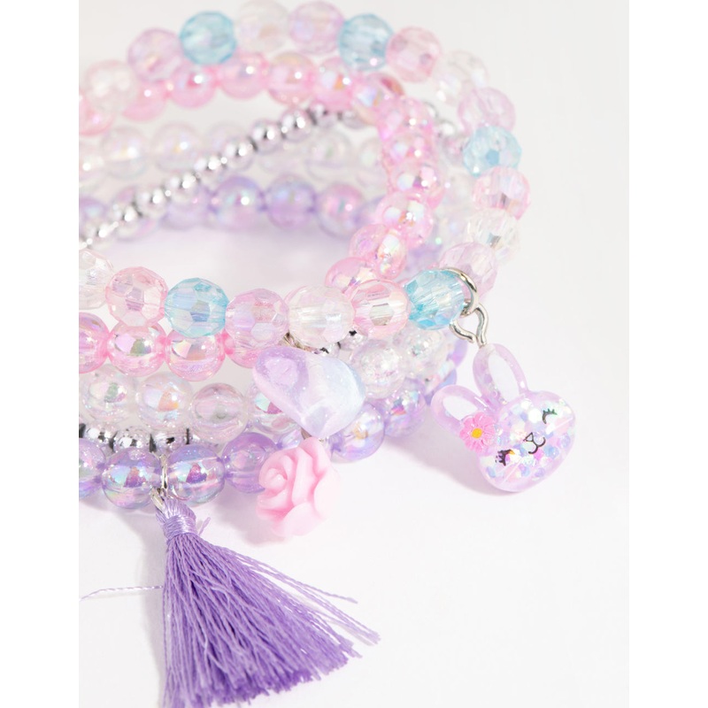 Kids Beaded Rose Bunny Stretch Bracelet 5-Pack