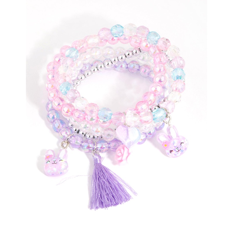 Kids Beaded Rose Bunny Stretch Bracelet 5-Pack