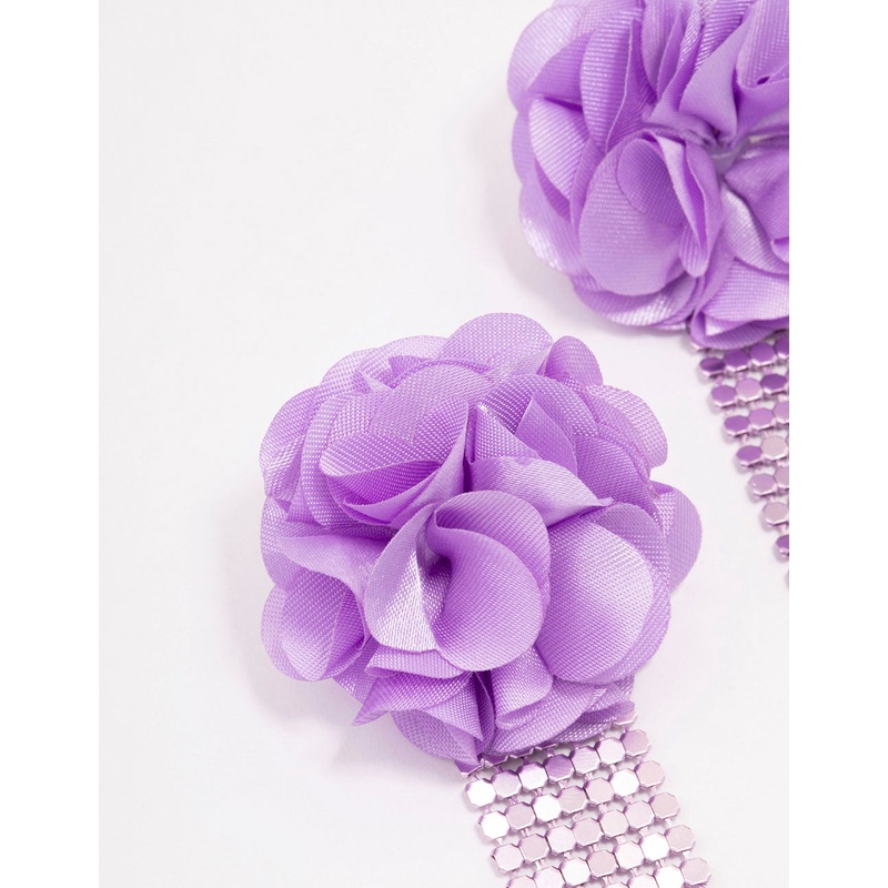 Purple Flower & Chainmail Drop Earrings