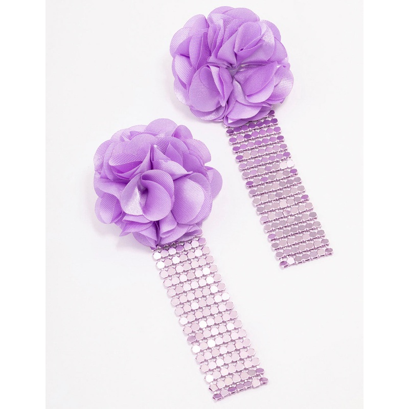 Purple Flower & Chainmail Drop Earrings