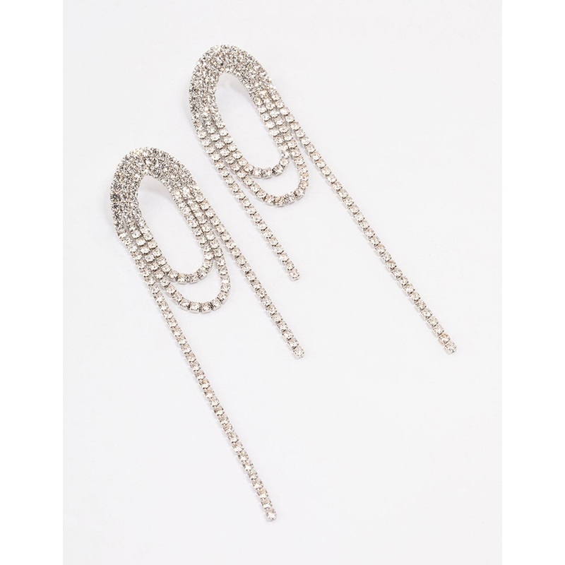 Silver Diamante Loop Drop Earrings