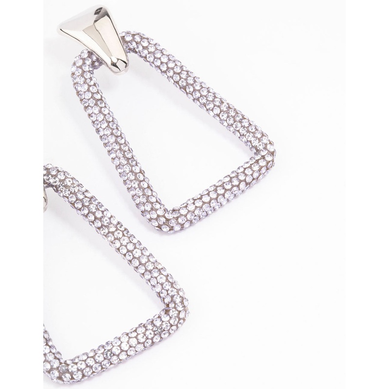 Silver Large Diamante Drop Earrings