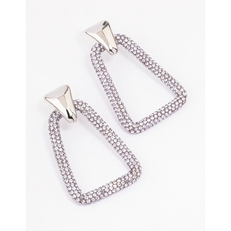 Silver Large Diamante Drop Earrings
