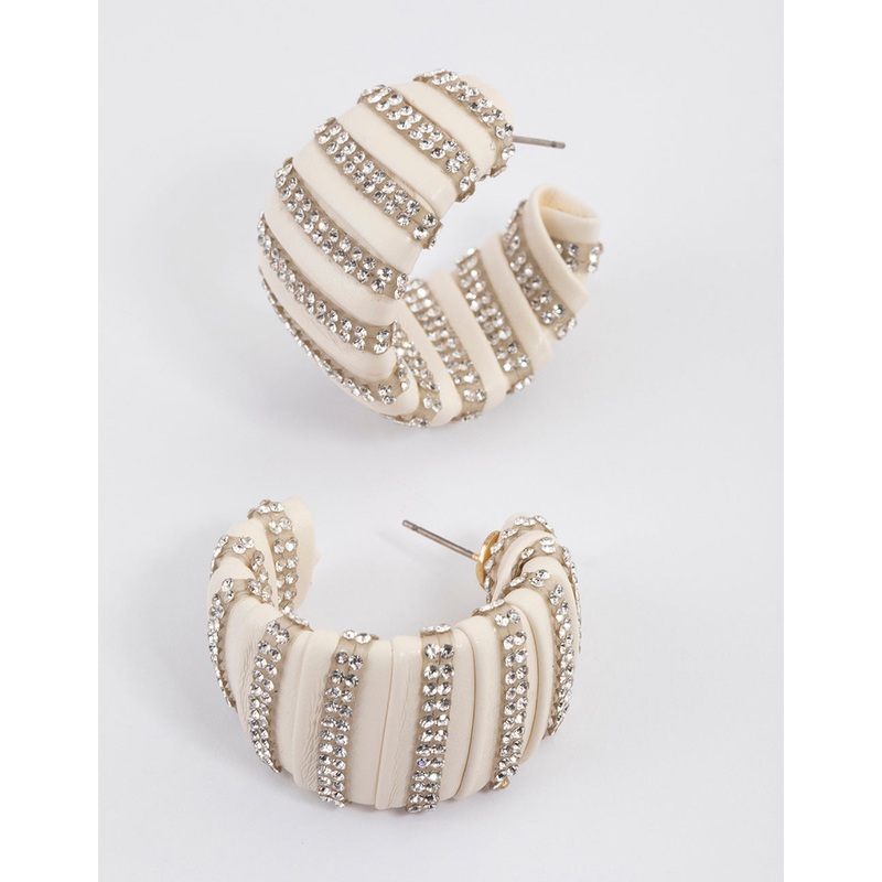 Silver White Diamante Hoop Earrings