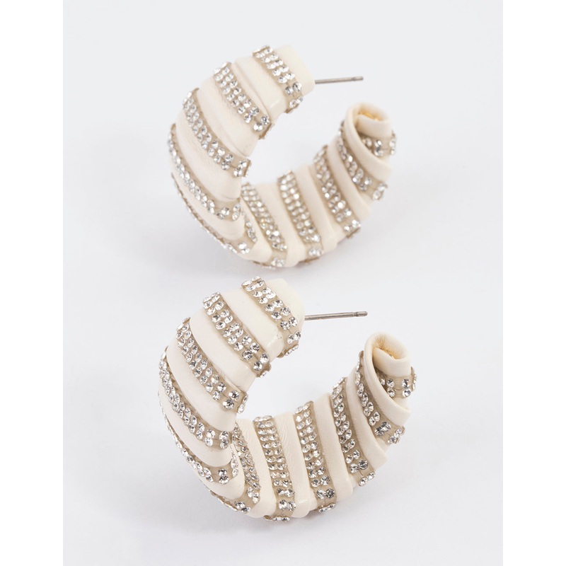 Silver White Diamante Hoop Earrings