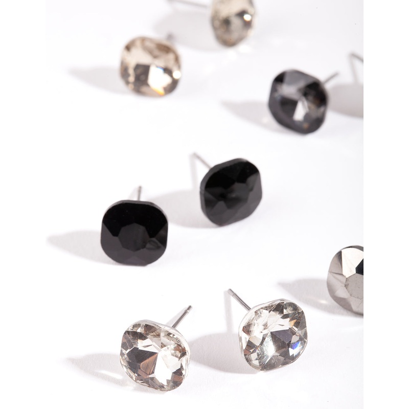 Black Toned Square Diamante 5 Stud Pack