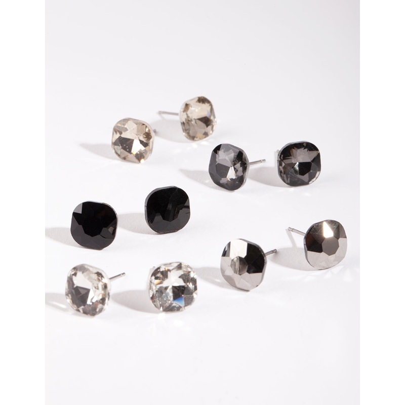 Black Toned Square Diamante 5 Stud Pack