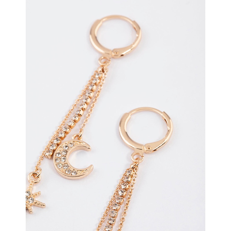 Gold Celestial Cup Chain Drop Earrings