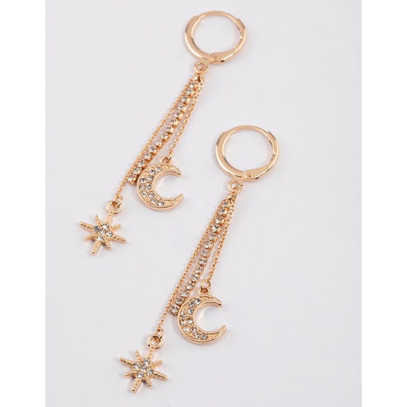 Gold Celestial Cup Chain Drop Earrings