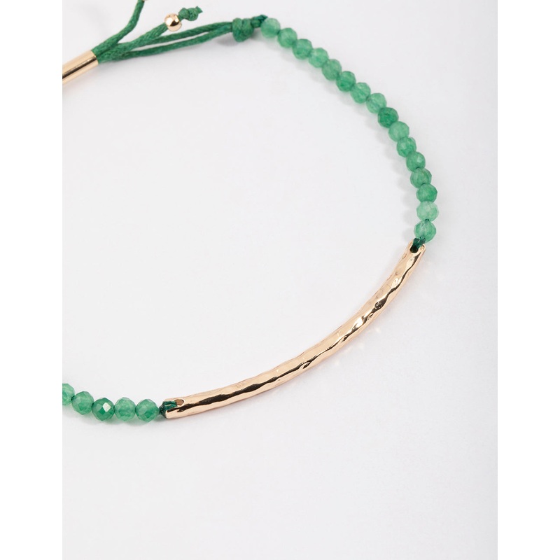 Gold Green Aventurine Facet Beaded Toggle Bracelet