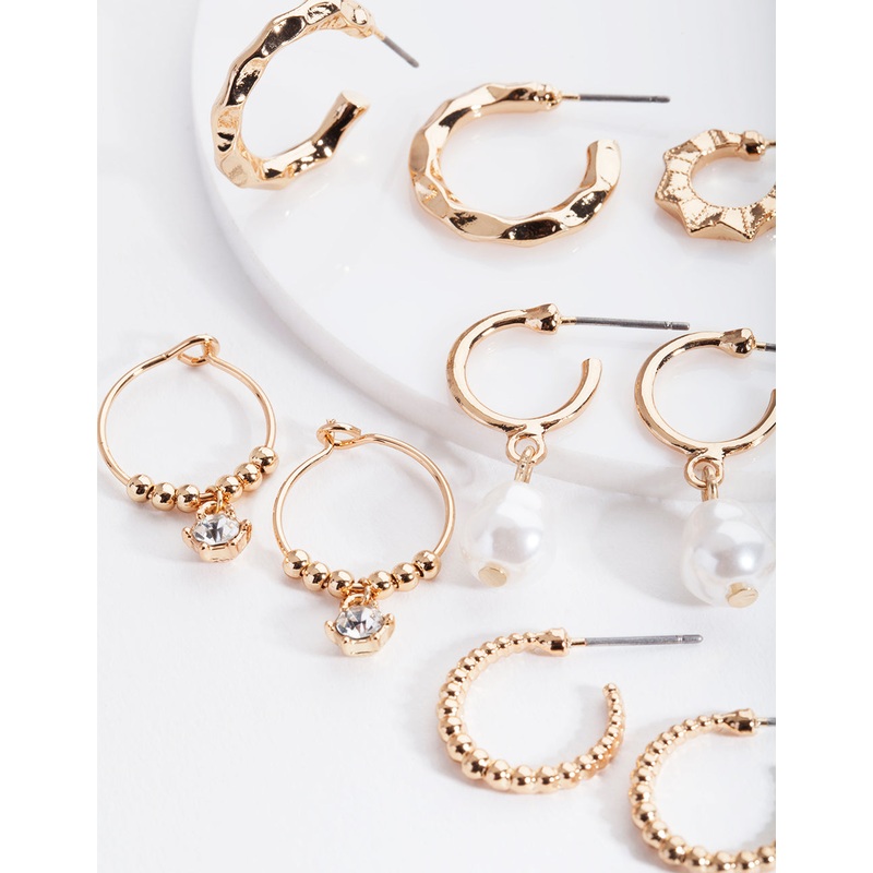 Gold Mini Pearl Hoop Earring 6-Pack