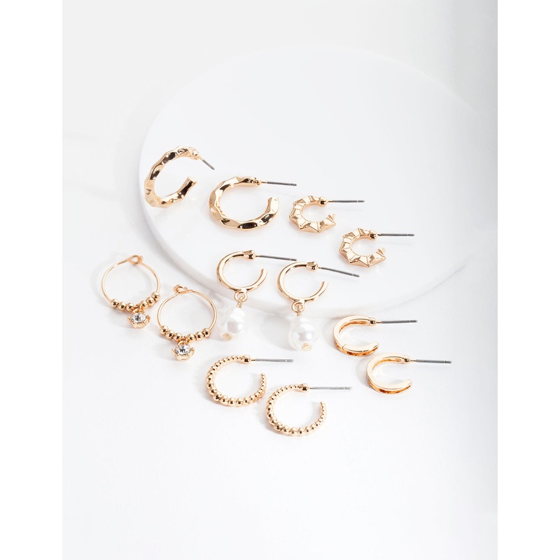 Gold Mini Pearl Hoop Earring 6-Pack