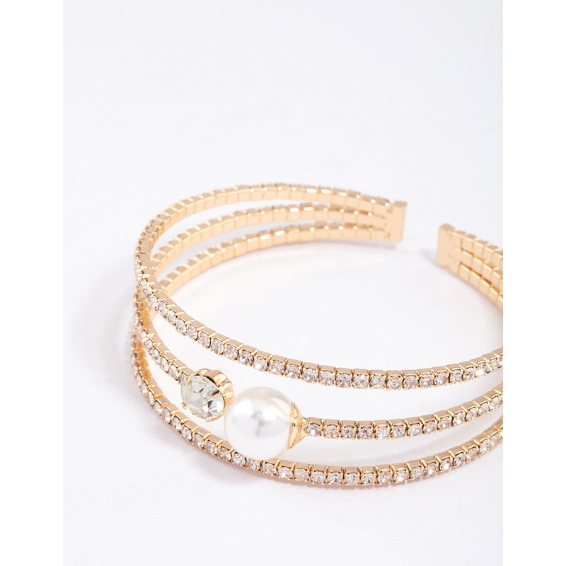 Gold Pearl Cupchain Wrist Cuff