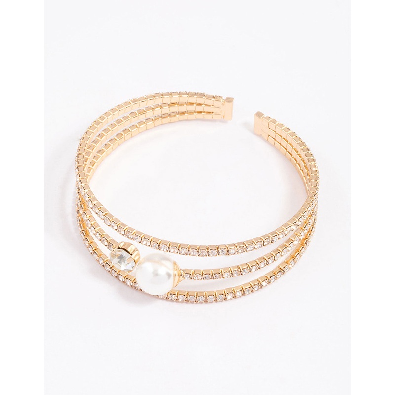 Gold Pearl Cupchain Wrist Cuff