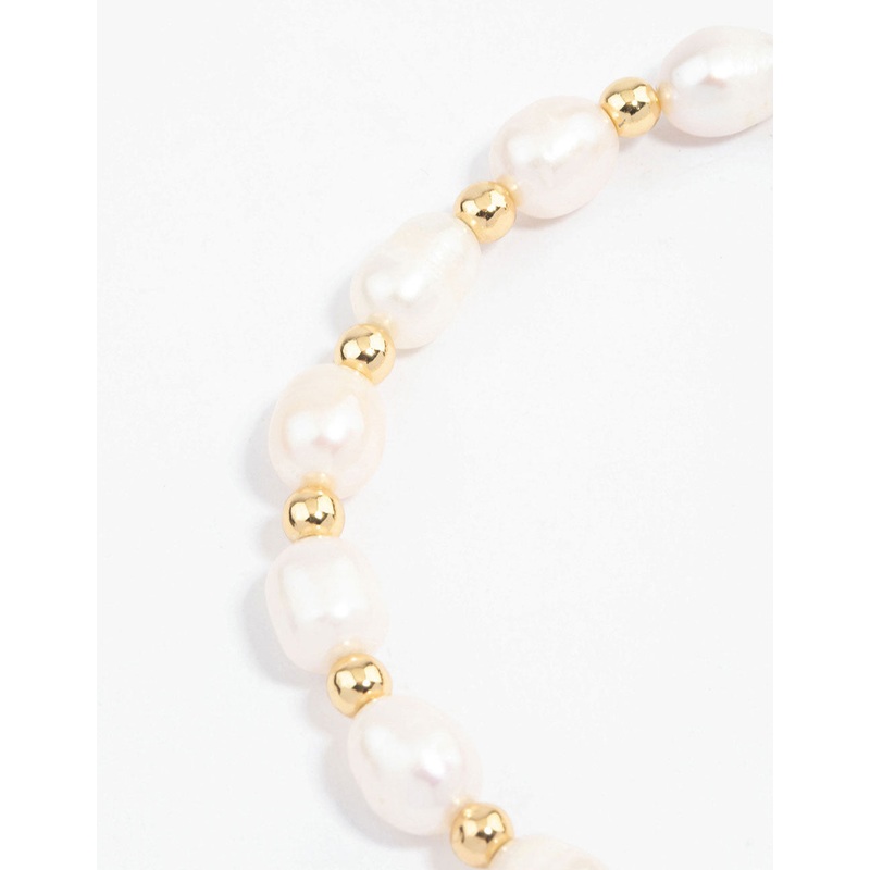 Gold Plated Beaded & Freshwater Pearl Stretch Bracelet