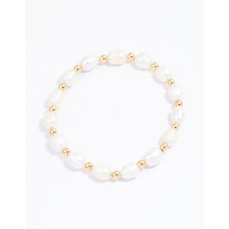Gold Plated Beaded & Freshwater Pearl Stretch Bracelet