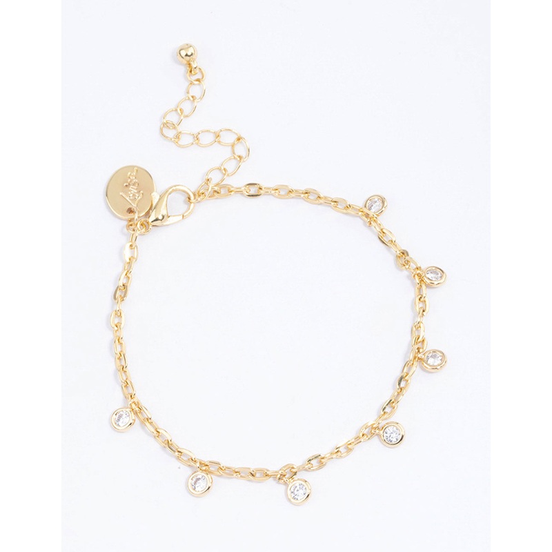 Gold Plated Cubic Zirconia Station Classic Bracelet