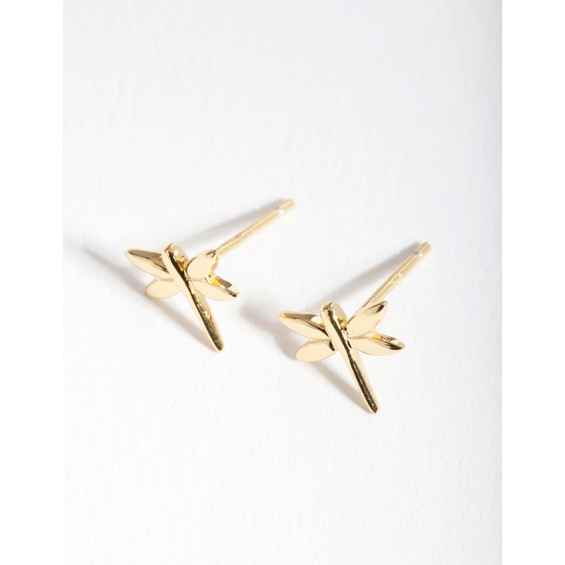 Gold Plated Sterling Silver Dragonfly Stud Earrings