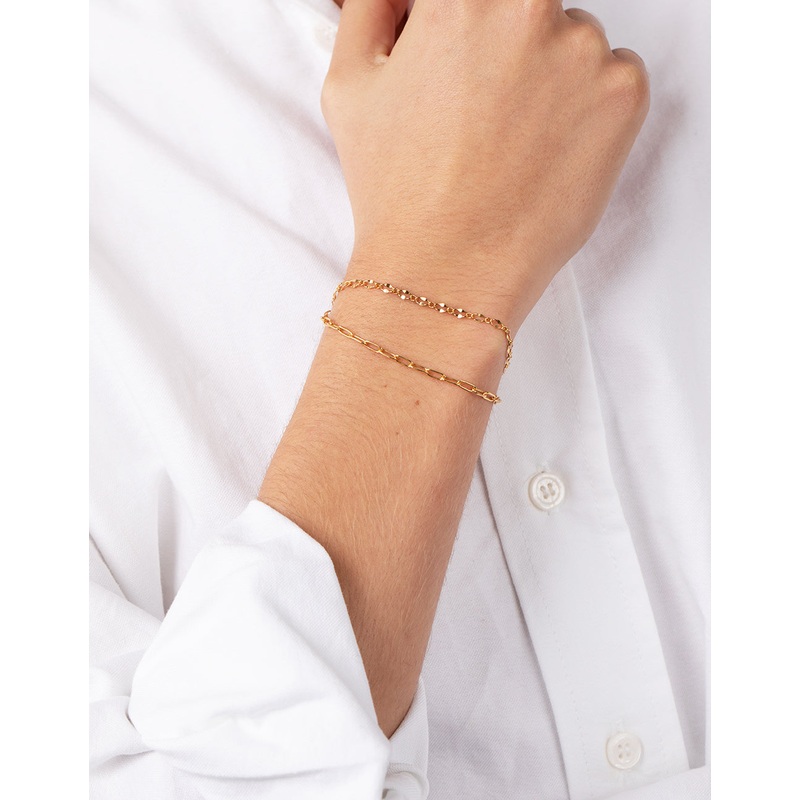 Gold Plated Sterling Silver Mixed Chain Double Row Bracelet