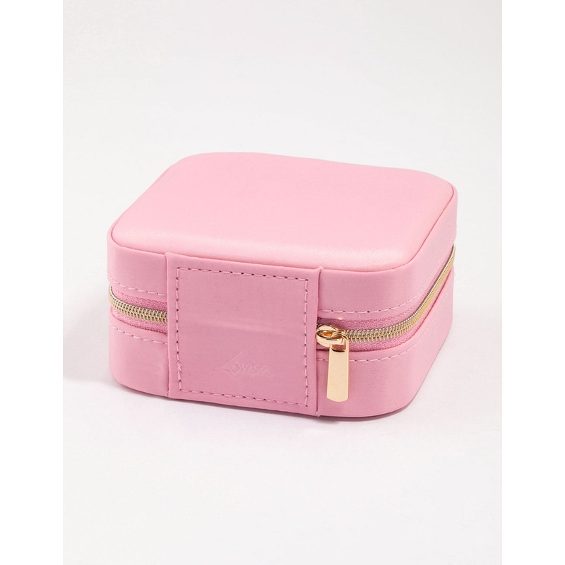 Pink Faux Leather Iridescent Square Jewellery Case