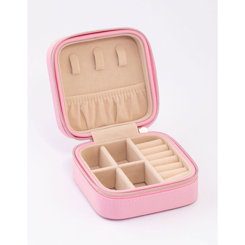 Pink Faux Leather Iridescent Square Jewellery Case