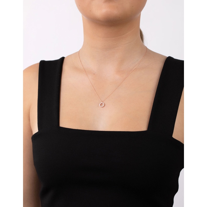 Rose Gold Plated Sterling Silver Cubic Zirconia Circle Necklace