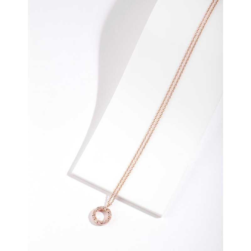 Rose Gold Plated Sterling Silver Cubic Zirconia Circle Necklace