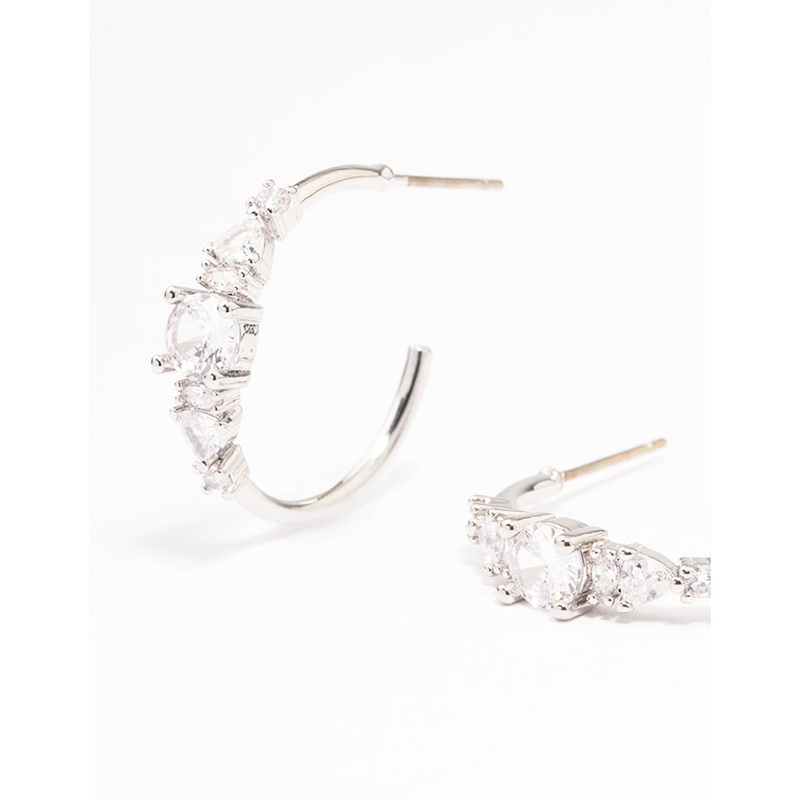 Silver Cubic Zirconia Graduating Hoop Earrings