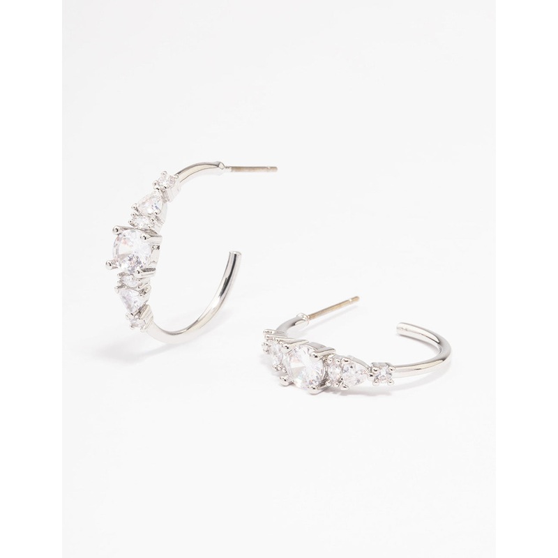 Silver Cubic Zirconia Graduating Hoop Earrings
