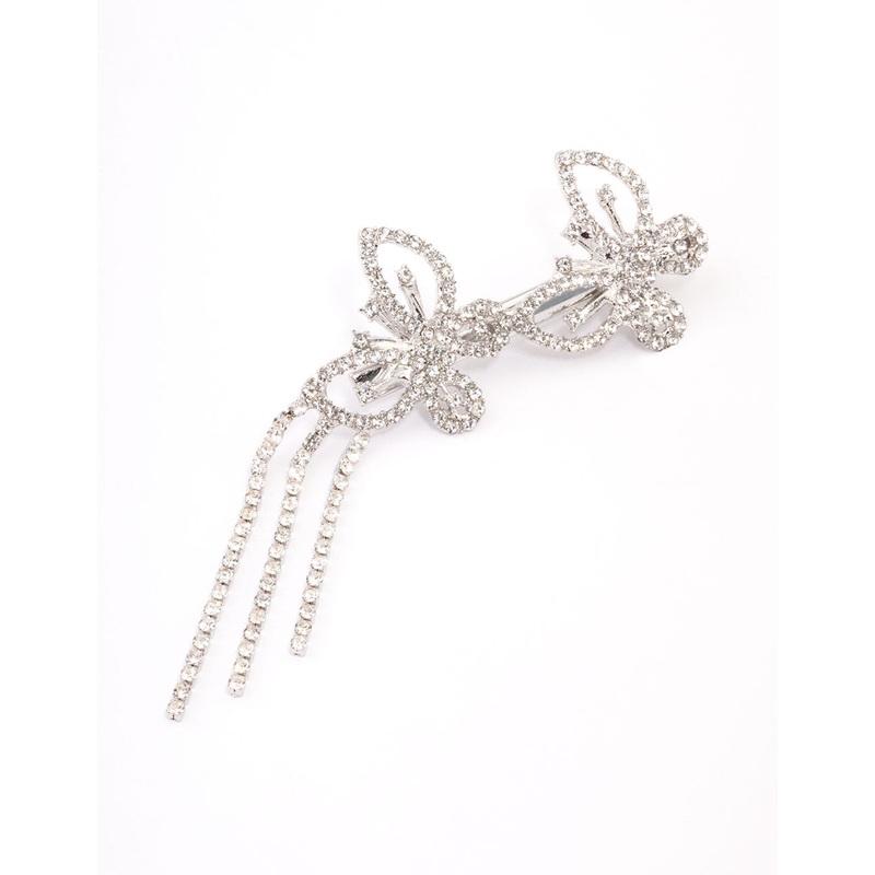 Silver Double Diamante Butterfly Hair Clip