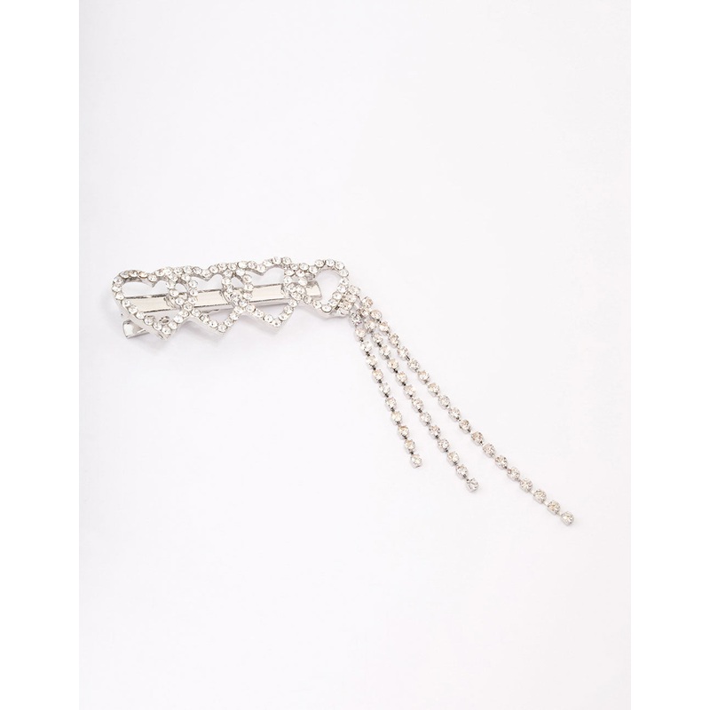 Silver Heart Diamante Cup Chain Hair Clip