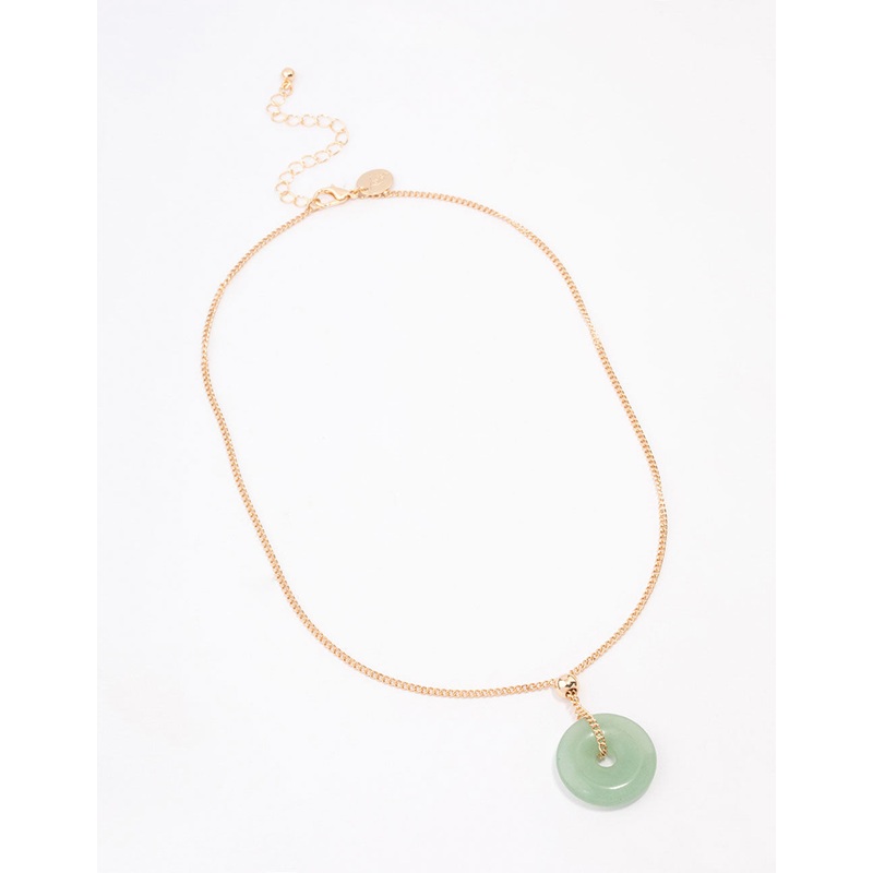 Gold Green Aventurine Choker Pendant Necklace