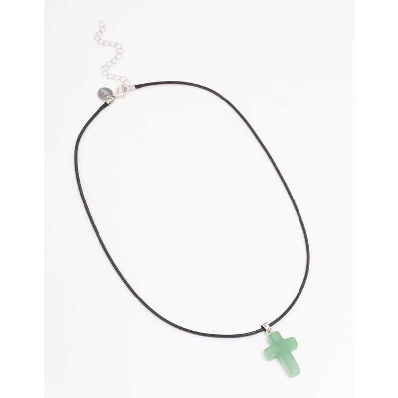 Gold Green Aventurine Cross Pendant Necklace