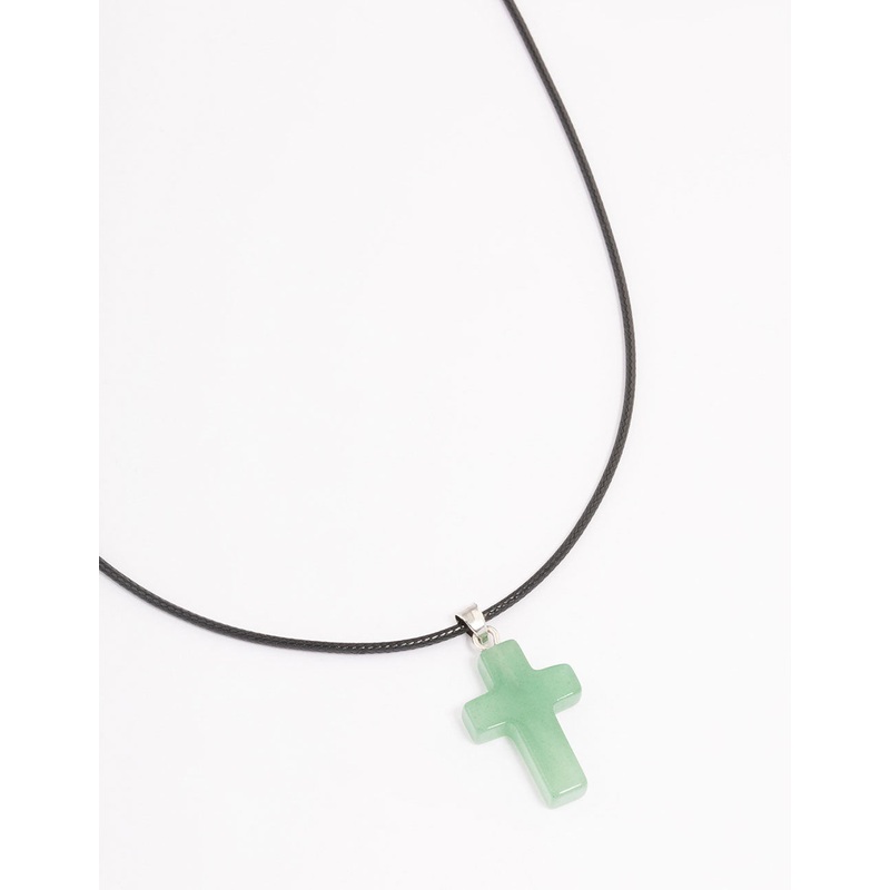 Gold Green Aventurine Cross Pendant Necklace
