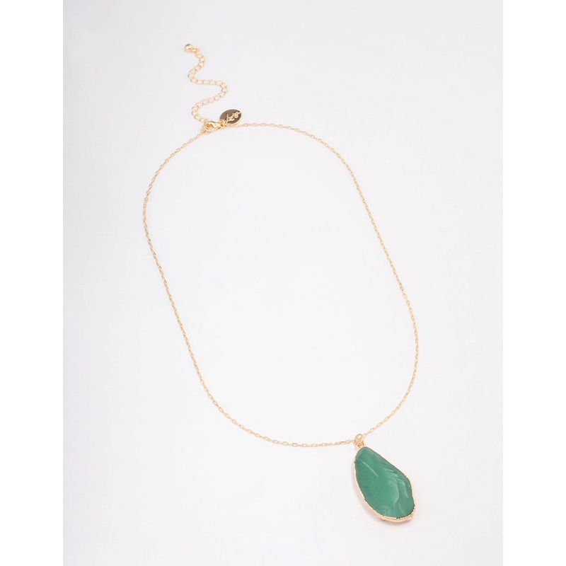 Gold Green Aventurine Organic Pendant Necklace