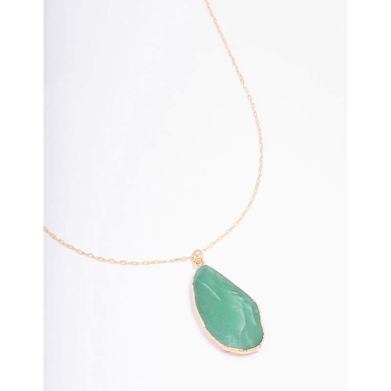 Gold Green Aventurine Organic Pendant Necklace