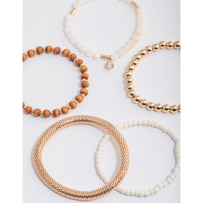 Gold Mixed Beaded Bracelet 5-Pack