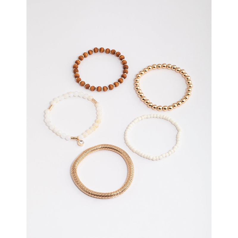 Gold Mixed Beaded Bracelet 5-Pack