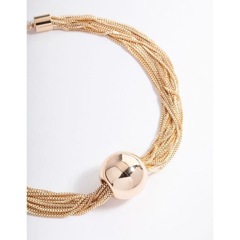 Gold Multi Chain Statement Ball Necklace