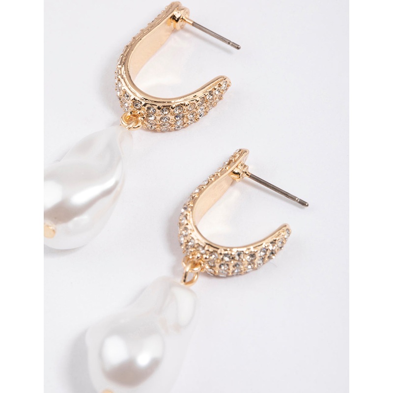 Gold Pave Pearl Drop Earrings
