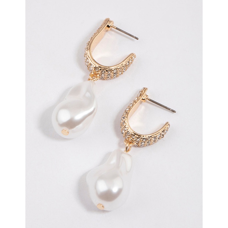 Gold Pave Pearl Drop Earrings