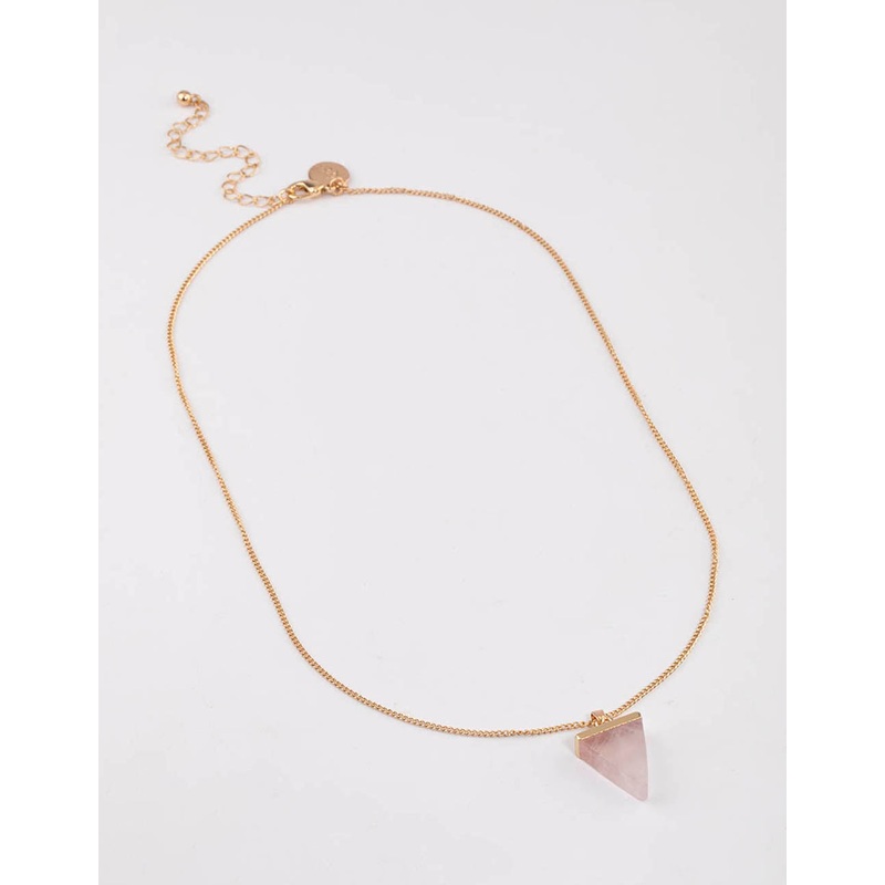 Gold Rose Quartz Triangle Pendant Necklace