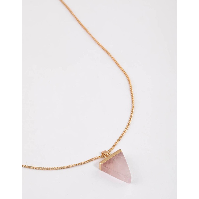 Gold Rose Quartz Triangle Pendant Necklace
