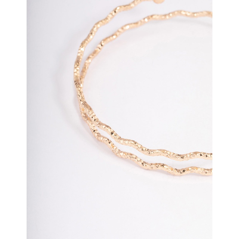 Gold Textured Double Row Wave Cuff