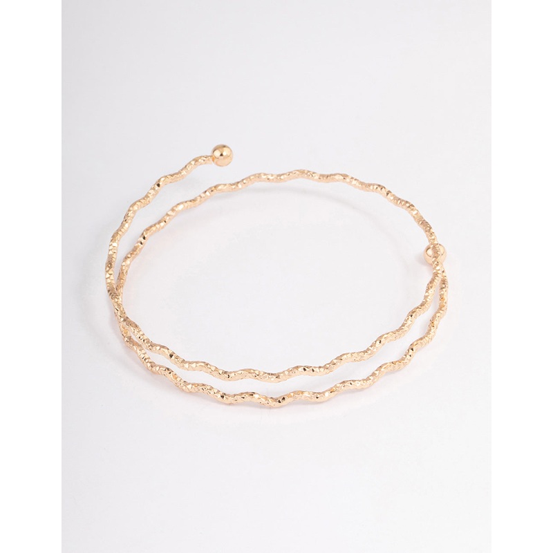 Gold Textured Double Row Wave Cuff
