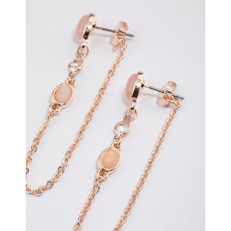 Rose Gold Chain Thread Through Rose Quartz Earrings
