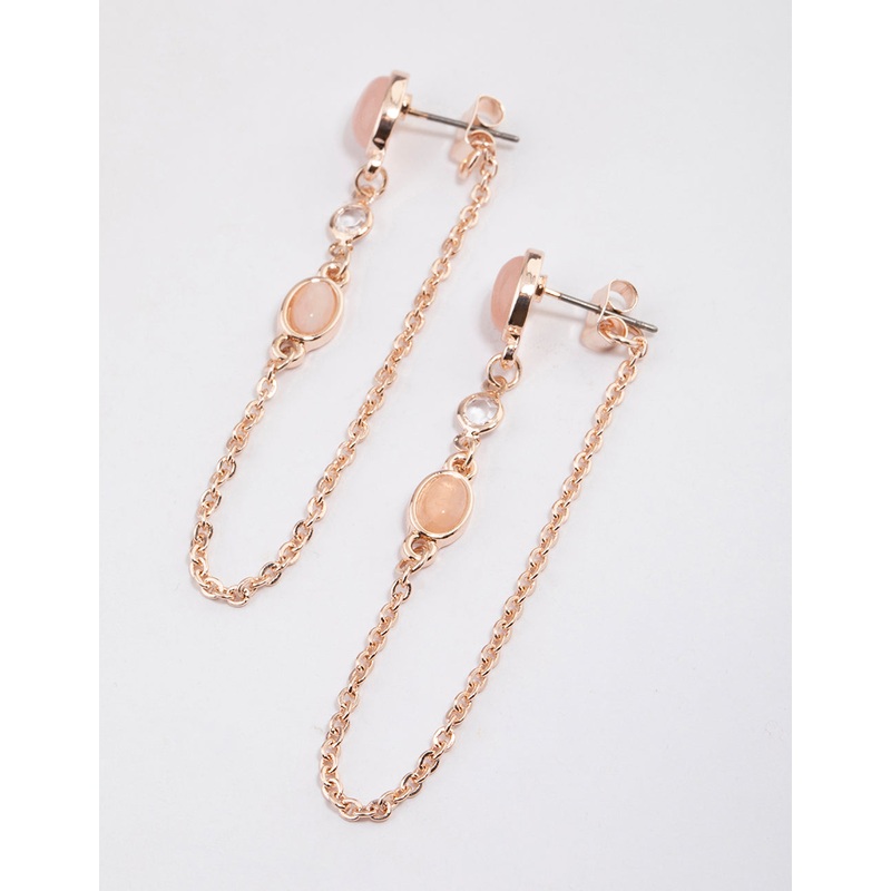 Rose Gold Chain Thread Through Rose Quartz Earrings