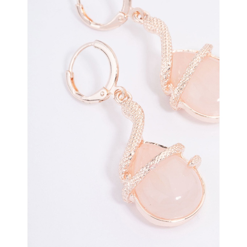 Rose Gold Rose Quartz Snake Wrapped Drop Earrings