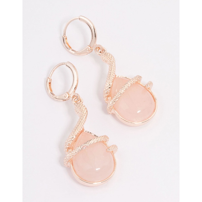 Rose Gold Rose Quartz Snake Wrapped Drop Earrings