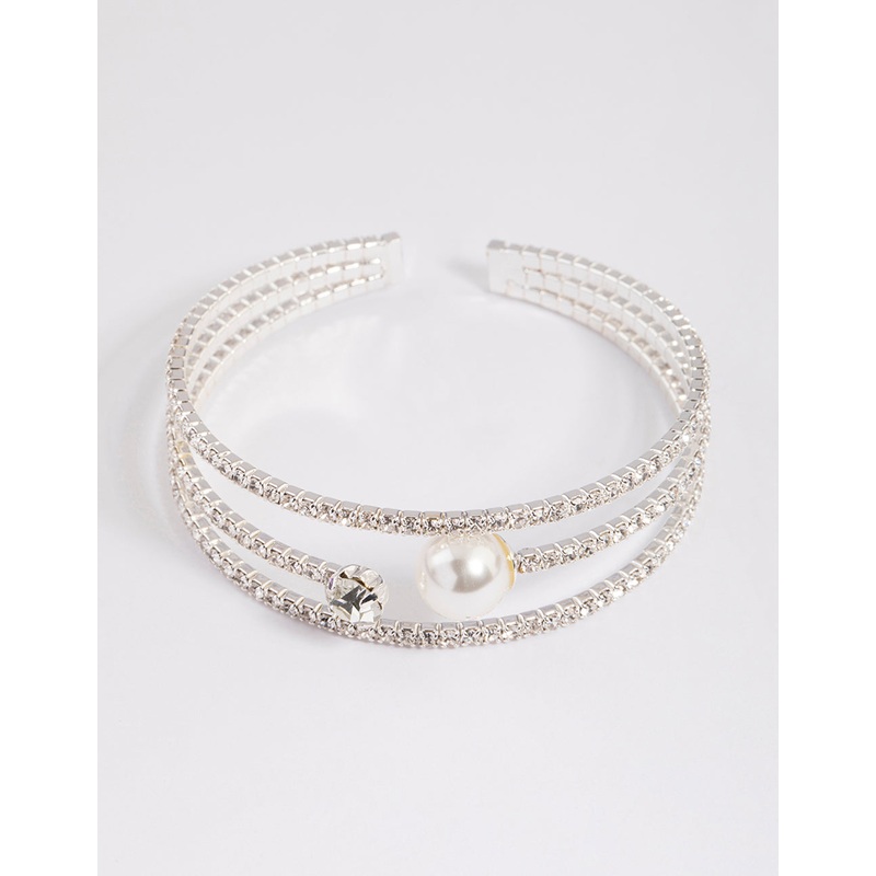 Silver Pearl Cup Chain Cuff